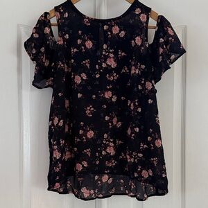 Rewind Floral Cold Shoulder Blouse - Black and Pink